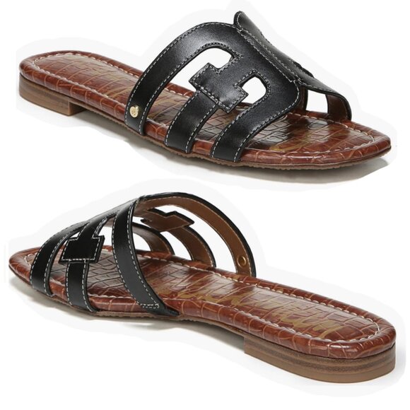 Sam Edelman Bay Sandals Womens Black Leather Bay Cutout Slides Size 6 - Picture 1 of 9